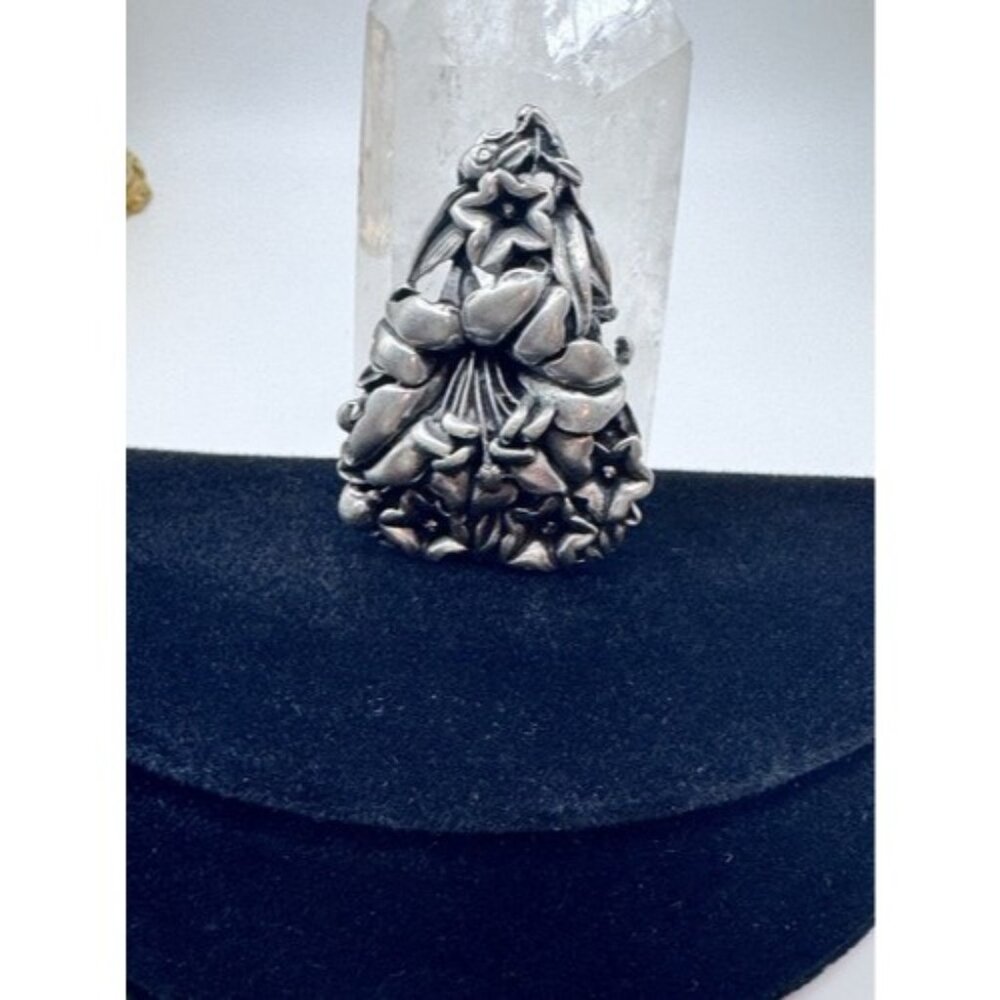 Elias Pewter Art Nouveau Flower Pin Brooch 1990 USA Vintage Jewelry